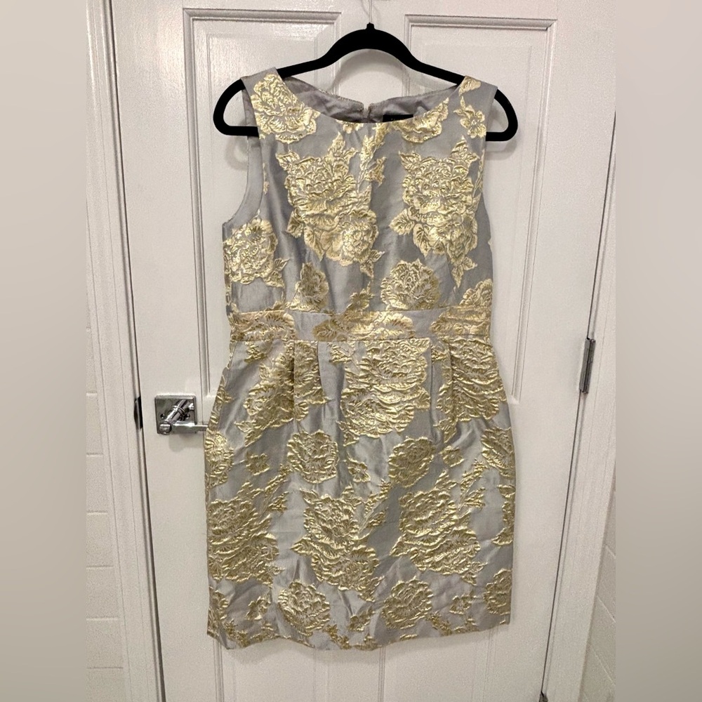 Tahari Gold Floral on Silver Midi Dress
